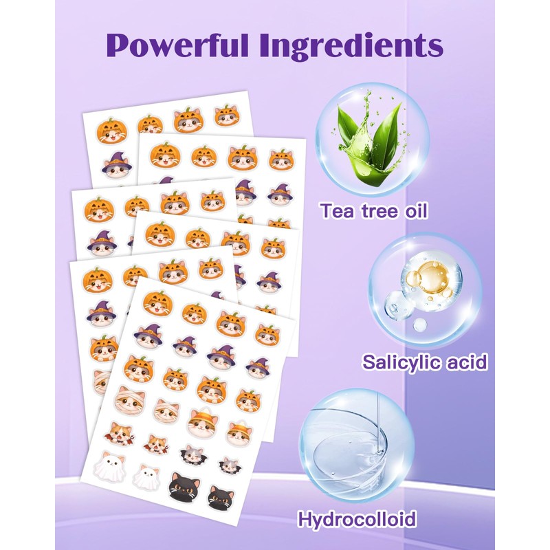 Halloween Cute Cat Acne Pimple Patches for Face, Hydrocolloid