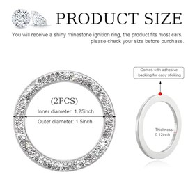 Gasedin Gasedin 2 PCS Car Engine Start Stop Decoration Ring, Sparkling Crystal Vehicle Push Button Start Sticker, Double Rhinestone Engine Ignition Button Decal, Universal Car Accessories (White)