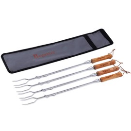 Begatter Smores Sticks, Marshmallow Sticks for Fire Pit, 30" Long Extendable Heavy Duty Roasting Sticks for Hot Dogs Vegetables S'mores over Campfire, 4 Pack