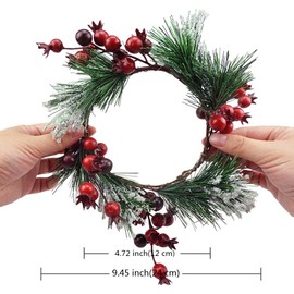 Grenerics 2 PCS Red Berry Pine Wreath Artificial Berries Snowy Pine Needles Candle Wreaths Ring Garland for Christmas Ornaments Decor by Baryuefull