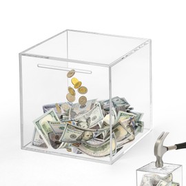 Imeepa Clear Piggy Bank for Adults & Kids - Acrylic Money Savings Box for Cash & Coin, Must Break to Open, Unopenable Piggy Bank for Boys Girls(Clear, 7.9'')