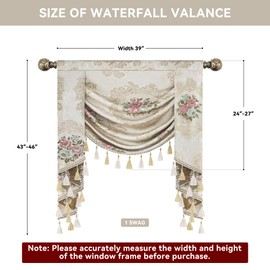 Loom and Mill Luxury Jacquard Waterfall Valance for Living Room Bedroom, Floral Damask Swag Window Valances with Tassels, Pearly Beige Swag Curtains for Banquet Holiday Decoration(W39Inch,1 Panel)