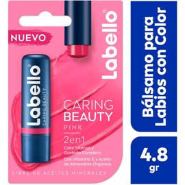 LABELLO Bálsamo Labial Caring Beauty Pink (4.8 g), Color Intenso y Cuidado Duradero con Vitamina E y Aceite de Almendras Orgánico
