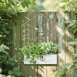 Xynthorvex Rustic Metal Wall Planter Country Garden Wall Hanging Mount Vase Pocket Outdoor Vintage Hanging Pot Farmhouse Wall Decor for Plants Flowers (White - Large)