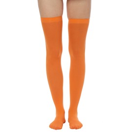 Lastclream Women Costume Thigh High Stockings for Girls Over Knee Socks Cosplay Velma Costume Adult Hosiery (Orange)