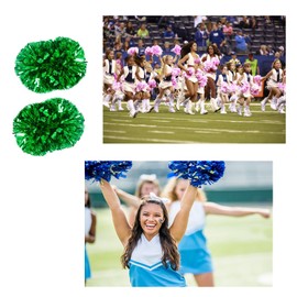 NICOLEKAY 2 Pack Cheerleading Pom Poms with Baton Handle Rainbow Colorful Cheer Pom Poms for Sports Team Spirit Cheering Kids Adults(Green)