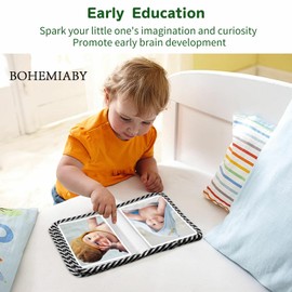 BOHEMIABY Baby Photo Album, My First Family Photo Album for Baby Holds 17 4 x 6" Pictures, Rainbow Toddler Photo Album with Safety Mirror, Soft Baby Books