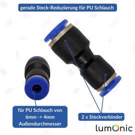 10 x Lumonic I PU Hose Connector Reduction I 6 mm -> 4 mm I Straight I Quick Release I Compressed Air Reduction I Hose Reduction I Pneumatics &