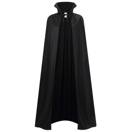 Stand Collar with Hood Reversible Cloak Masquerade Cape Costume, Black and Red(35.4",All Black)