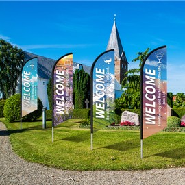 AmazingSpark 4 Pcs Church Welcome Feather Flags with Scripture Sanctuary Swooper Flag for Outside Inspirational Christian Banner Bible Hanging Sign for Worship Religious Sunday Service