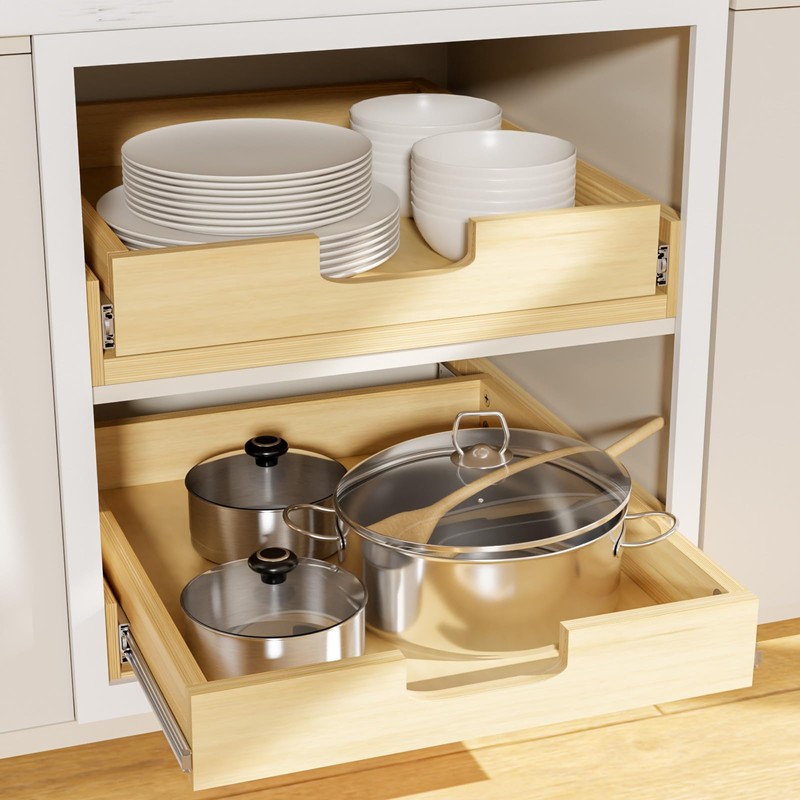Grehitk Pullout Cabinet Organizer, 14''W×21''D×3''H Slide Out Shelves for Kitchen