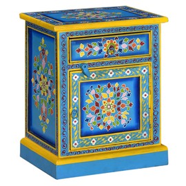 YITHOPI Light Decorative Table Storage Drawer Unit for Bedroom Hallway Bedside Cabinet Solid Mango Wood Turquoise Hand Painted for Living Room Bedroom Hallway Entryway