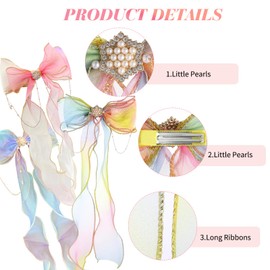 3PCS Hair Bows Colorful Ribbon,Hair Bows for Girls Girls Hair Bows Streamer Hairpin Barrettes Big Bow Hair Barrettes Suitable for Girls Children Teens Ladies Princess Wedding Birthday Party
