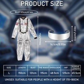 Meanju Unisex Astronaut Costume, Silver Space Costume, with Glasses, Space Costume for Men and Women, Astronaut Jumpsuit, Adult, for Cosplay, Carnival, Fancy Dress Costumes (Astronaut)