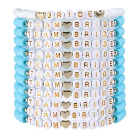 12PCS Team Bride Bracelets, 1 bridal bracelet and11 bridesmaid bracelets, Hen Party Bracelet Premium Soft Clay and Acrylic Beaded, Bridesmaid Team Bride Gift for Wedding Bachelorette Party (Blue)
