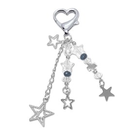 GlamRays Cute Keychain Aesthetic Y2K Keychain Accessories Heart Butterfly Strawberry Bear Key Chain for Keys Bags Women Gifts, silver, L