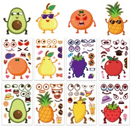 Dvobez 8 Sheets 8.3"x6" Make a Face Stickers for Kids, Make Your Own Stickers for Kids Crafts Party Favors Goodie Bags Stuffers Birthday Supplies - Fruits