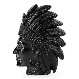 SMQ 3.3" Indian Head Bust Statue Black Obsidian Crystal Stone Skull Ornaments Native American Indian Figurine for Diorama Gemstone Sculpture for Home Office Room Decor