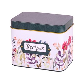 BANANA Inc. Recipe Box | Pretty Decorative Tin Box With Golden Interior | With 100 Recipe Cards 4x6 and 12 Dividers | Recipe Holder Organizer | Great Gift for Bridal Showers and Birthdays