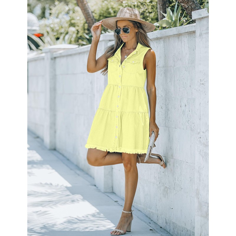 Luvamia Summer Dresses for Women - Denim Dress in Lime