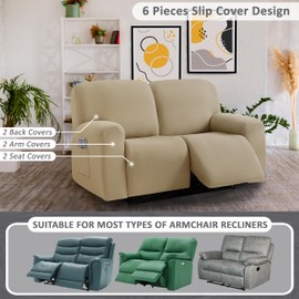 ULTICOR Jacquared Design, Reclining Loveseat Slipcover, 48" - 65" L, 2 seat 6-Piece Loveseat Recliner Cover,Loveseat Reclining Sofa Cover, Washable (Taupe, Loveseat Recliner Cover)