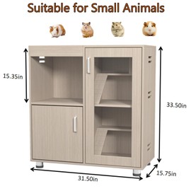 Hamster Cage with Independent Storage Cabinet,Small Animal Cages,Visual and Ventilated Large Habitats Hamster House for Rat, Guinea Pig, Hedgehog, Gerbil (Natural Wood -4Tier)