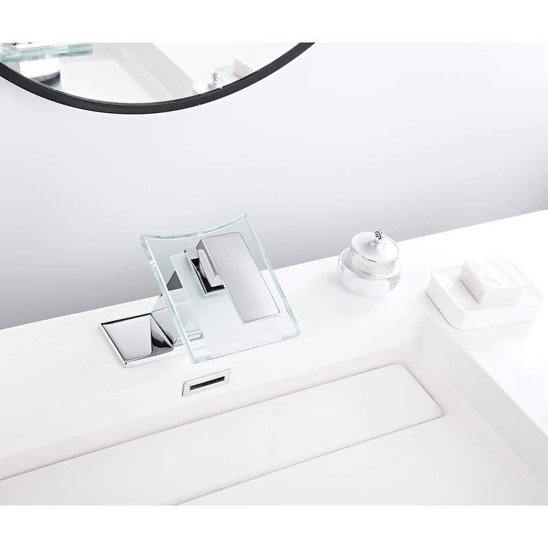 Bathroom Faucet LED Light 3 Colors Changing Waterfall Glass Spout