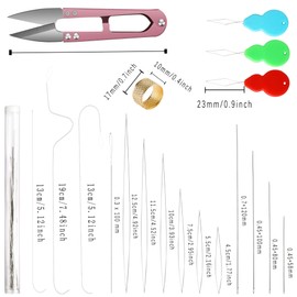 Peirich 42 Pieces Beading Needles Set, Large Eye Curved Beading Needles Long Straight Beading Thread Needles Seed Beads Needles Big Eye Beading Needles Clip-Style Beading Needles for Jewelry Making