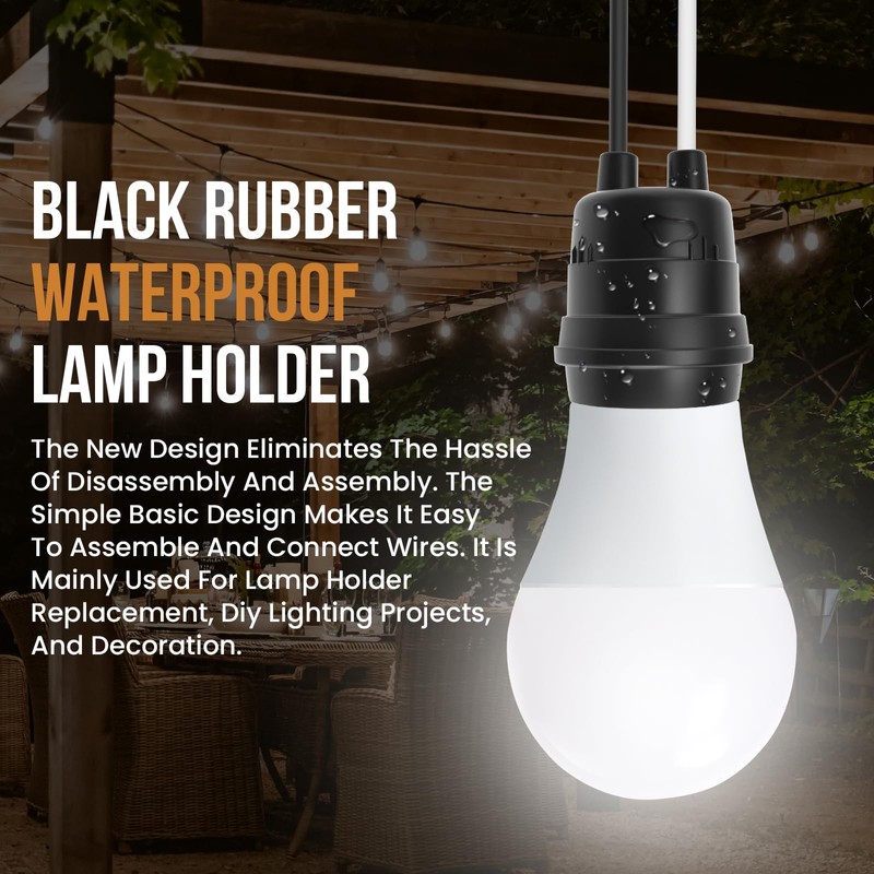 ZDRU 6 PCS E26/E27 Waterproof Lamp Holder Socket, Black Pigtail