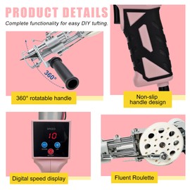 zowwfast Rug Tufting Gun Starter Kit with Carpet Trimmer, 2 in 1 Cut Pile Loop Pile Rug Tufting Kit, Non-Slip Grip Carpet Tufting Gun Kit with Digital Screen Controls Speed, Rug Maker Machine& Cloth