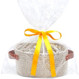 ABenkle Small Storage Basket, Mini Basket with Handle, Cotton Rope Woven Basket, Boho Decorative Toy Dog Cat Basket for Nursery, Living Room, Spa, Empty Gift Basket with Gift Bags and Ribbon