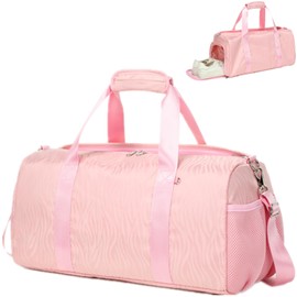 Children's Travel Bag Kids Girls Yoga Bag Ballet Bag Sports Bag with Shoe Compartment and Wet Compartment, Pink stripes
