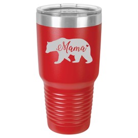 Tumbler Stainless Steel Vacuum Insulated Travel Mug Mama Bear Mom Mother (Red, 30 oz)