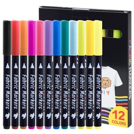 BLISSIQUEE Textile Pens Machine Washable, 12 Colours Textile Paint Permanent Fabric Pens for Fabric Bags for Painting, T-Shirts, Fabric Bags, Shoes, Crafts, Gift