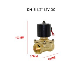 Brass Electric Solenoid Valve, 1/2" 12V DC DN15 Normally Closed Replacement Valve for Water Gas Oil, 2W160-15