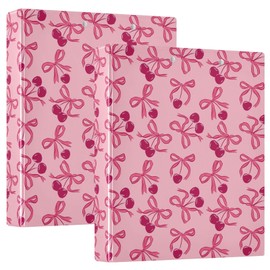 3 Ring Binder Cherry Bow 1.5 Inch Binders Letter Size Cute Decorative Hardcover with 3 Interior Pockets Y2K Preppy Pink Binder Organizer for Home School Office Supplies