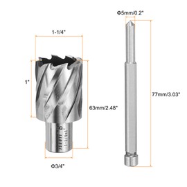 HARFINGTON Annular Cutter 1-1/4" Cutting Diameter Shank 3/4" with 1" Depth of Locating Pin M2 High-Speed Steel Drill Bit Annular Cutter for Standard Magnetic Drills Machine Tools Mills