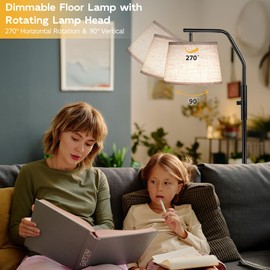 SUNMORY Floor Lamps for Living Room, 9W Bulb Included, Tall Lamp for Bedroom with Adjustable Head, Modern Standing Lamp, 0-100% Dimmable Arc Floor Lamp for Dining Room Office Nursery, Black.