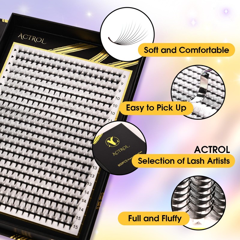 ACTROL Pre Made Fan Eyelash Extensions 16D 0.07 mm D