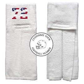 Player Number Football Towel White w/USA American Flag Number - Customize Your Number (72)