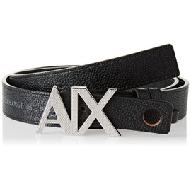 Armani Exchange Casual Leather, On Tone Logo Buckle Belt, black