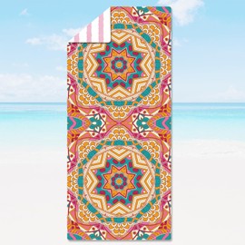 yumcute Strandhandtuch XXL, Mikrofaser Badetuch Groß Saunatuch Microfaser Badetuch mit Motiv für Sports Reise Strand Sauna (Mandala-Muster, 180x80 cm)