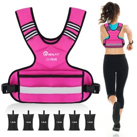 NEALFIT Weighted Vest for Women and Men, 5-10lb/11-20lb/18-30lb Adjustable Weighted Vest with Reflective Strip, Body Weight Vest for Walking, Running, Fitness, Strength Training (Pink, 11-20 lbs)