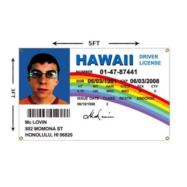 McLovin ID Flag Fake Driver License Flag 3x5 Feet Banner with Four Brass Grommets for College Dorm Room Decor,Parties,Gift,Tailgates