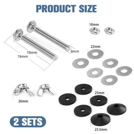 Universal Toilet Seat Bolts Kit, 2PCS Heavy Duty Toilet Tank Bolts Replacement Toilet Seat Screws and Rubber Washers Gaskets with Extra Long Nut for Toilet Mounting and Repair