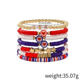 KOFISNI 4th of July Bracelets for Women Red White and Blue Bracelets USA Clay Bead Bracelet American Flag Bracelets Patriotic Beaded Stackable Bracelet Set for Men (A)