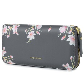 Pomelo Best Women's Large Purse in Long Format Flowers Embossing Zip Wallet with RFID Blocking and Many Compartments, gray, Modern