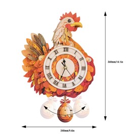 Kosmickiss 3D Wooden Puzzles for Adults-Retro Hen Wall Clock with Swinging-Mechanical Wooden DIY Clock Kit-Wooden Models for Adults to Build-Vintage Home Decor