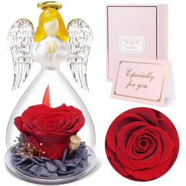 Sunia Birthday Gifts for Mom, Preserved Flowers Rose Gifts for Grandma Women, Angel Figurines with Forever Real Roses, Flowers Gifts for Christmas Mother's Day Valentine Anniversary