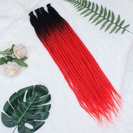 Kraler 22 Inch 40 Strands Dreadlock Extensions, Thin 0.6cm Width Black to Red Synthetic Crochet Dreads Extensions 100% Handmade Single Ended Dreads Reggae Style Dreadlock for Worman